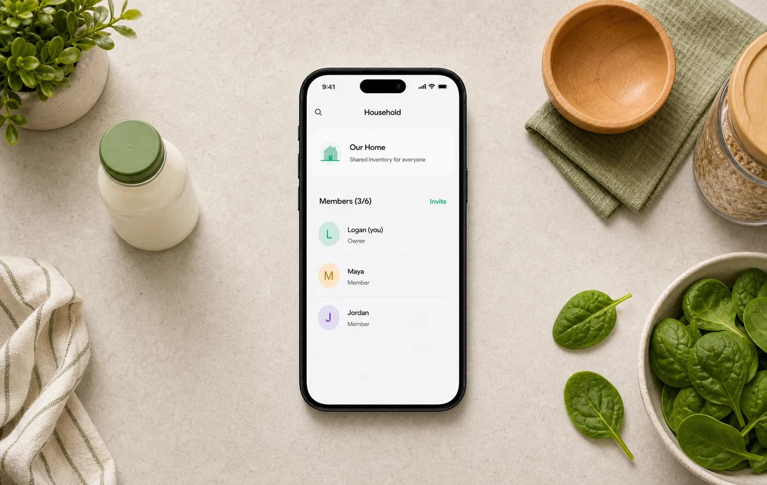 FridgeWise household inventory shared with multiple members